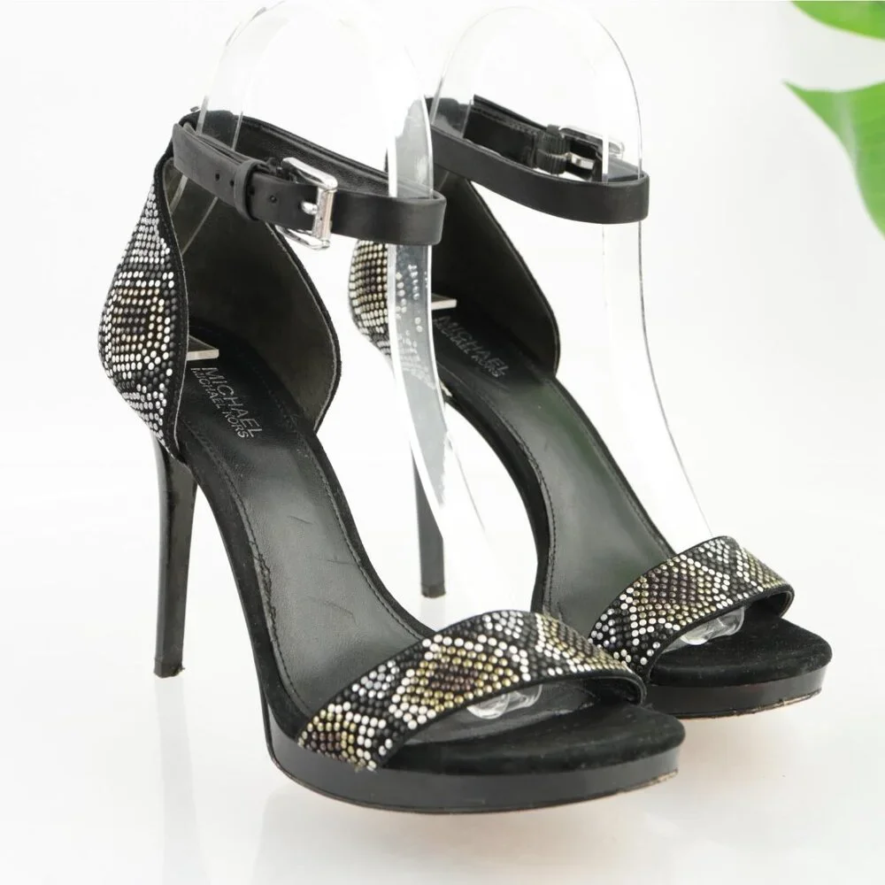 Michael Kors Womens Sienna Sandals Size 6.5 Black Suede Studded Ankle Strap Heel - Picture 15 of 15